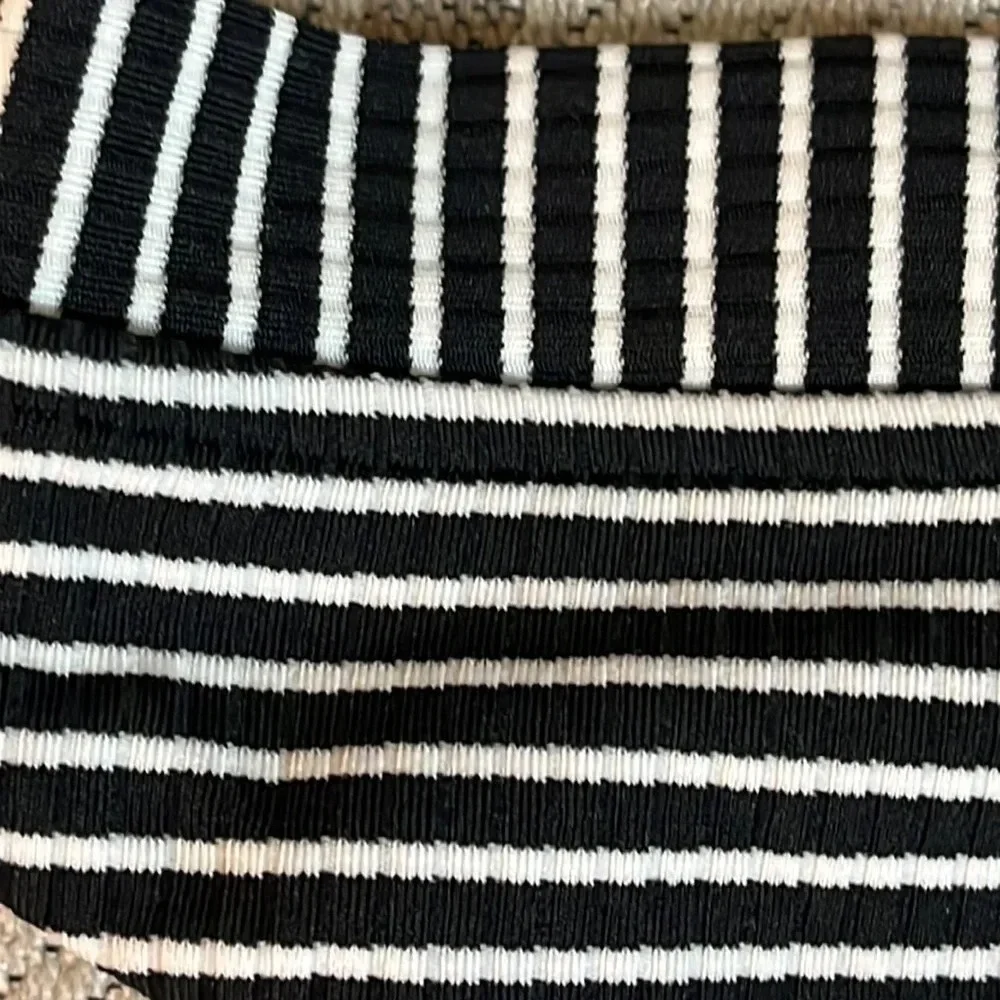Seafolly high leg in black and white stripe high waisted bikini bottom, size 6